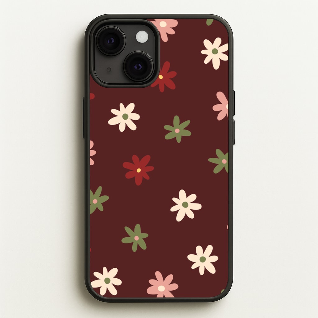 Dark Whimsical Flower Pattern - Floral Phone Case for iPhone 13 Mini