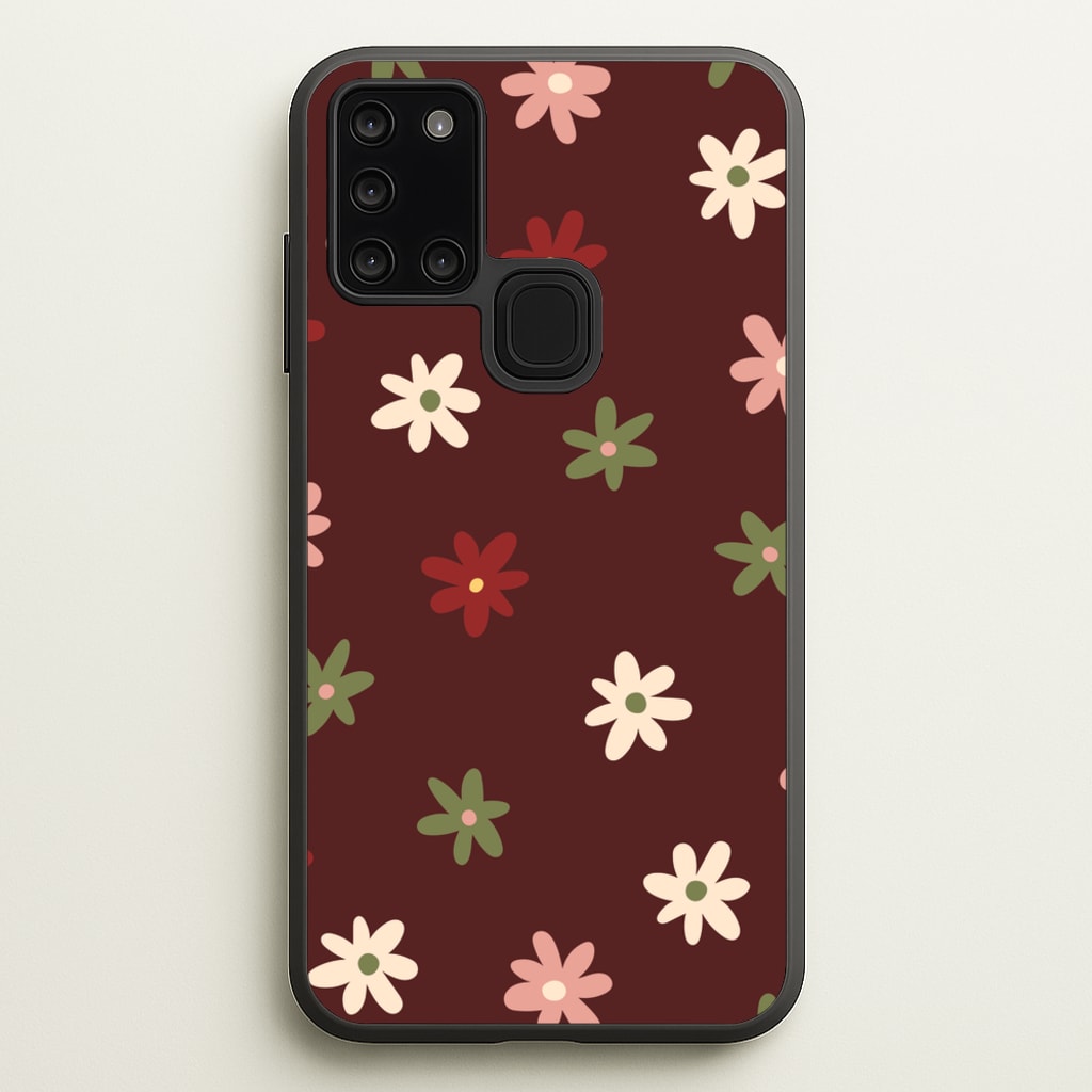 Dark Whimsical Flower Pattern - Floral Phone Case for Galaxy A21s