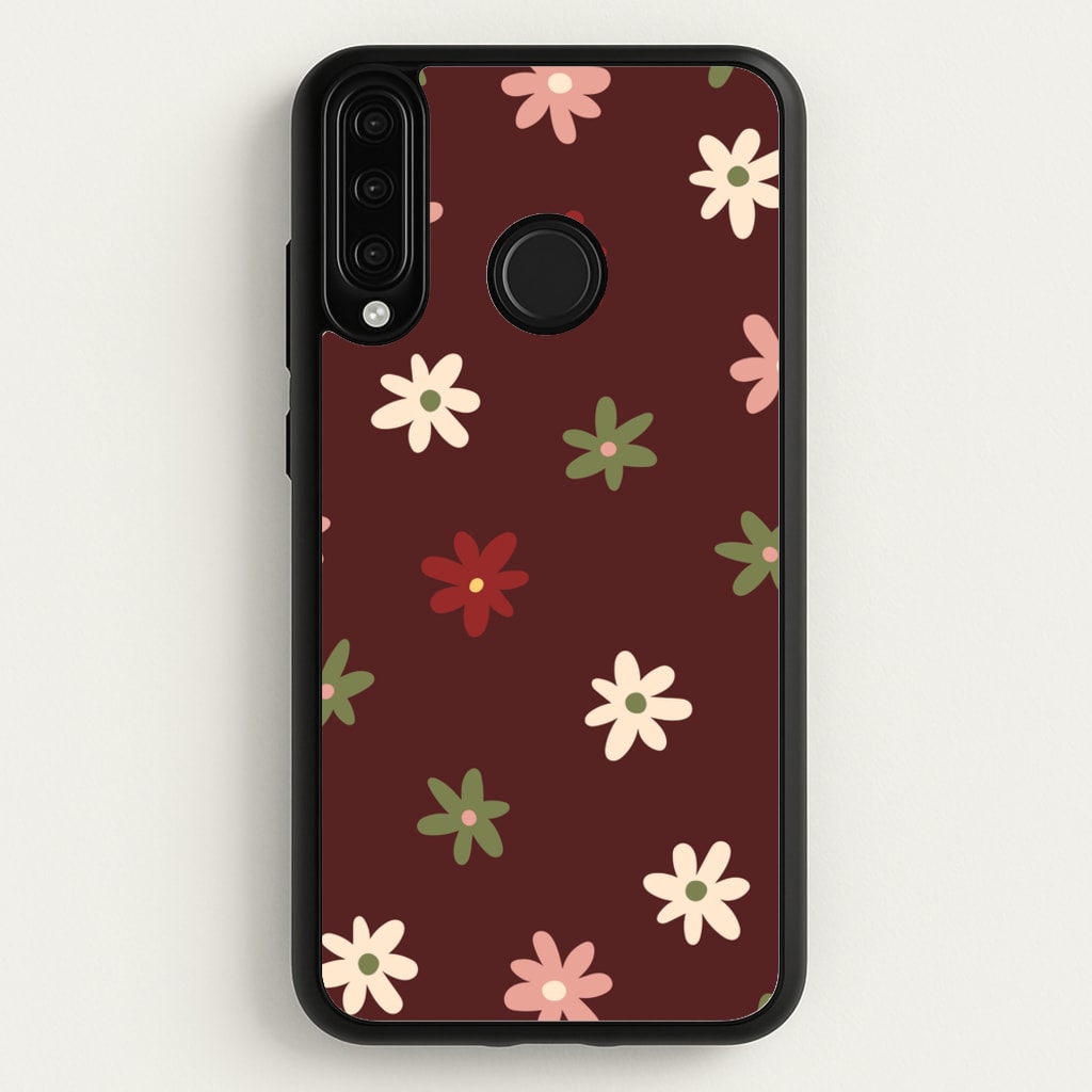 Dark Whimsical Flower Pattern - Floral Phone Case for Huawei P30 Lite