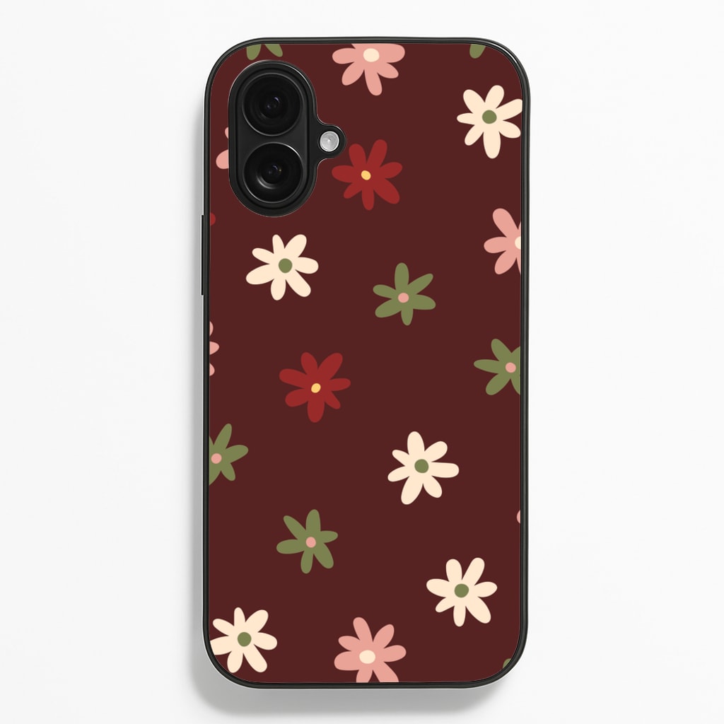 Dark Whimsical Flower Pattern - Floral Phone Case for iPhone 16 Plus