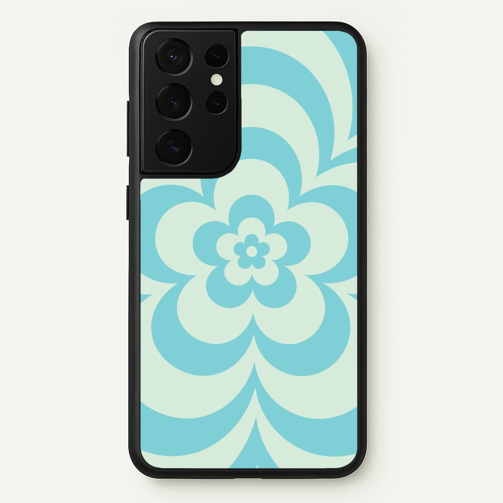 Teal Abstract Flower Pattern - Floral Phone Case for Galaxy S21 Ultra