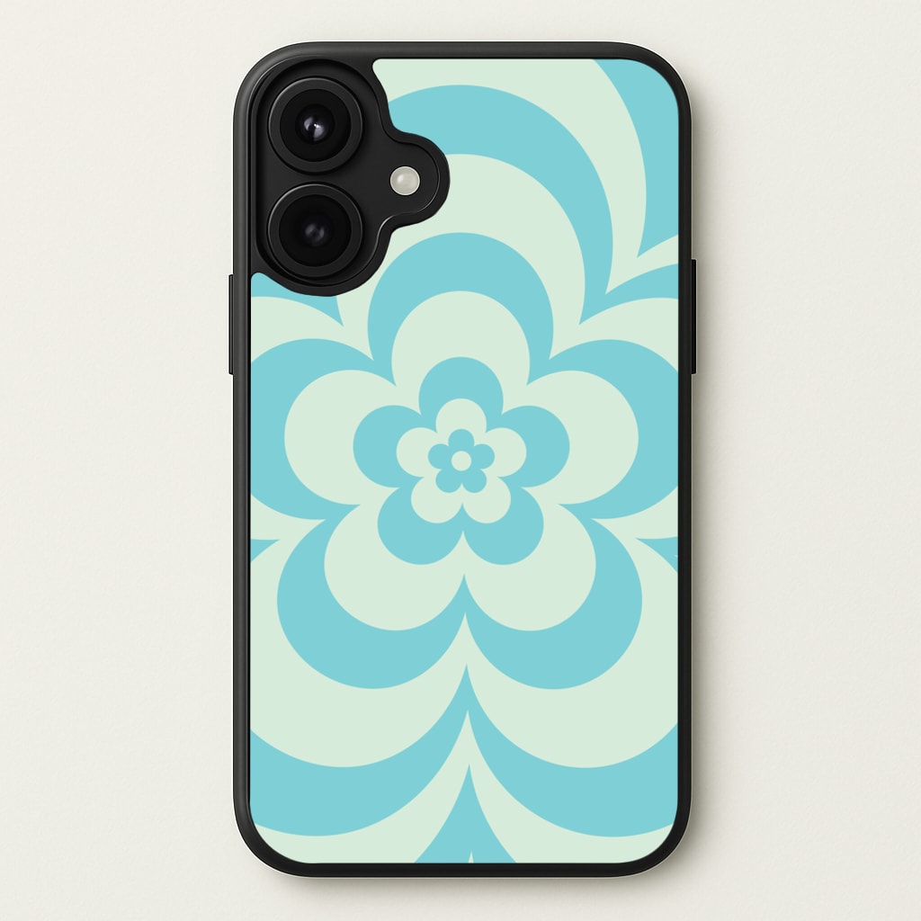 Teal Abstract Flower Pattern Phone Case for iPhone 17