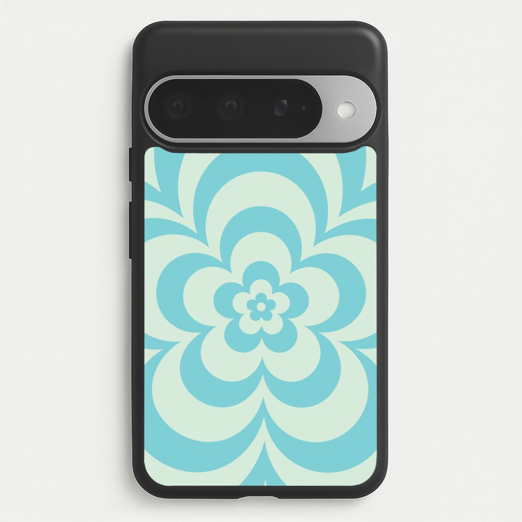 Teal Abstract Flower Pattern Phone Case for Google Pixel 10 Pro XL
