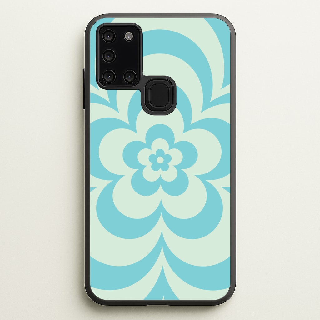 Teal Abstract Flower Pattern - Floral Phone Case for Galaxy A21s