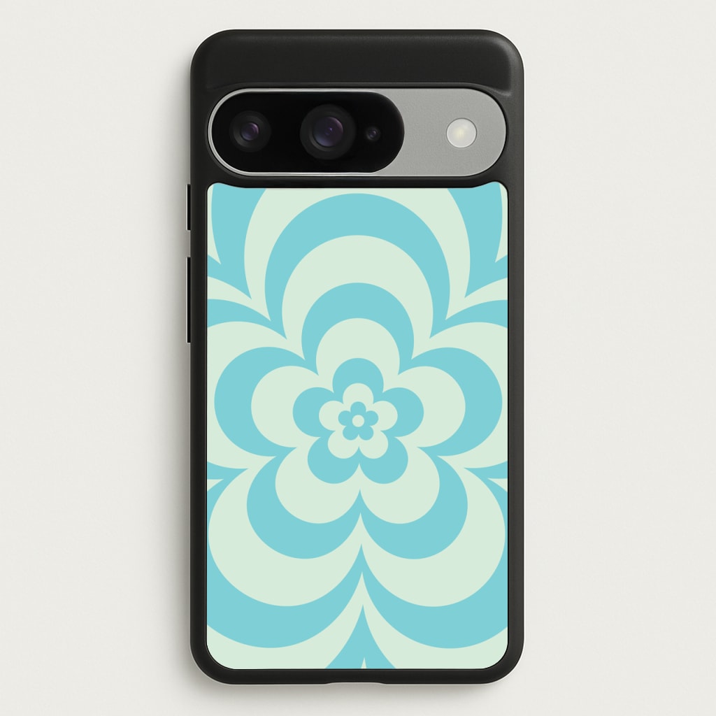 Teal Abstract Flower Pattern Phone Case for Google Pixel 10 / 10 Pro