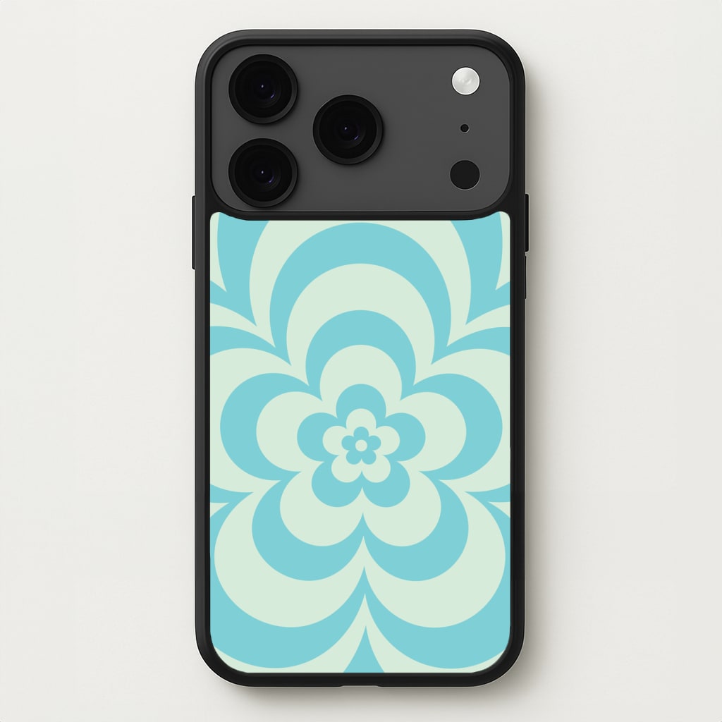 Teal Abstract Flower Pattern Phone Case for iPhone 17 Pro Max