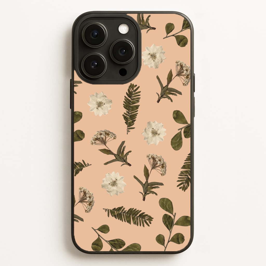 Leaves And Pressed Flowers Peach Pattern - Floral Phone Case for iPhone 16 Pro Max