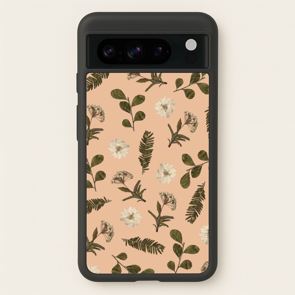 Leaves And Pressed Flowers Peach Pattern - Floral Phone Case for Google Pixel 8 Pro