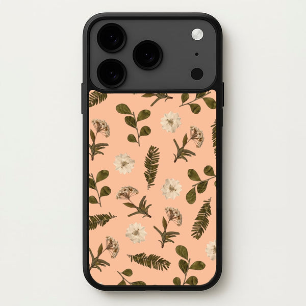 Leaves And Pressed Flowers Peach Pattern Phone Case for iPhone 17 Pro Max