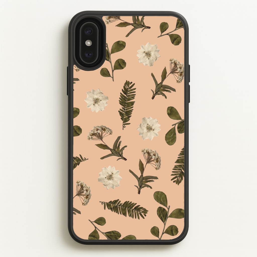 Leaves And Pressed Flowers Peach Pattern - Floral Phone Case for iPhone XS Max