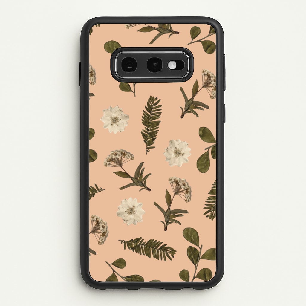 Leaves And Pressed Flowers Peach Pattern - Floral Phone Case for Galaxy S10e