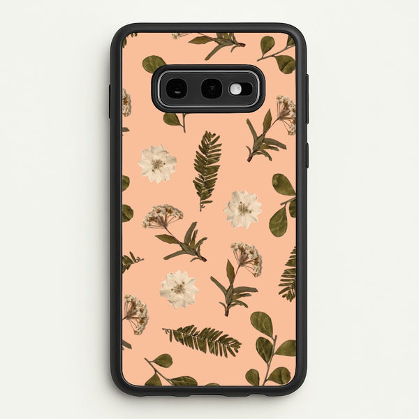 Leaves And Pressed Flowers Peach Pattern - Floral Phone Case for Galaxy S10e