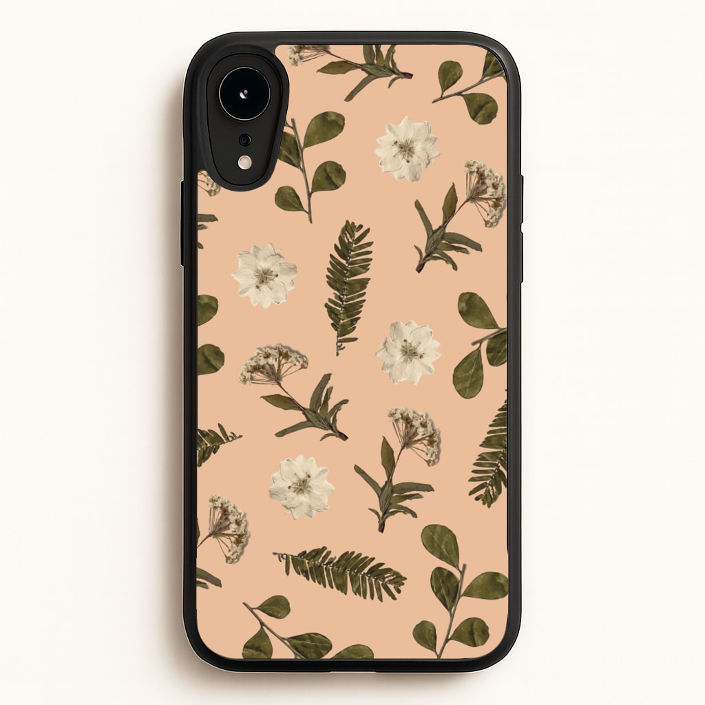 Leaves And Pressed Flowers Peach Pattern - Floral Phone Case for iPhone XR