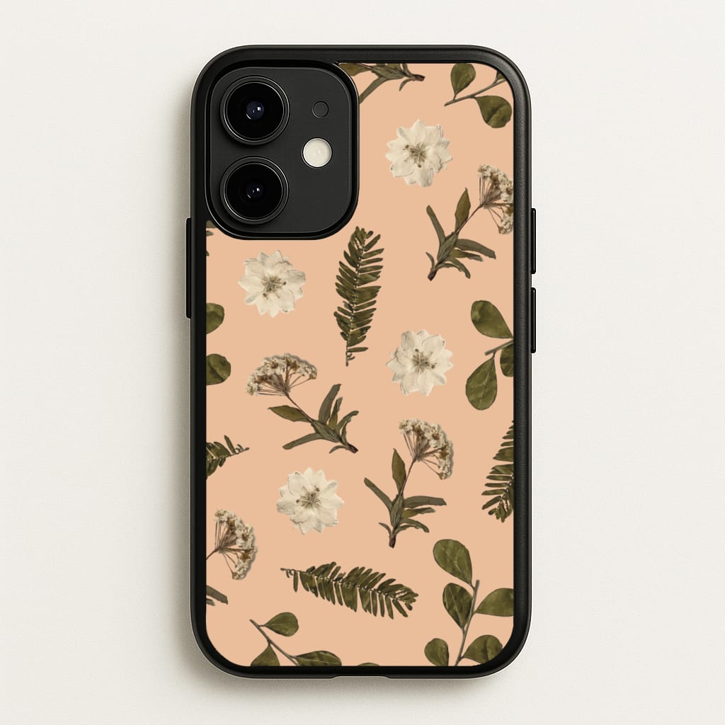 Leaves And Pressed Flowers Peach Pattern - Floral Phone Case for iPhone 12 / 12 Pro