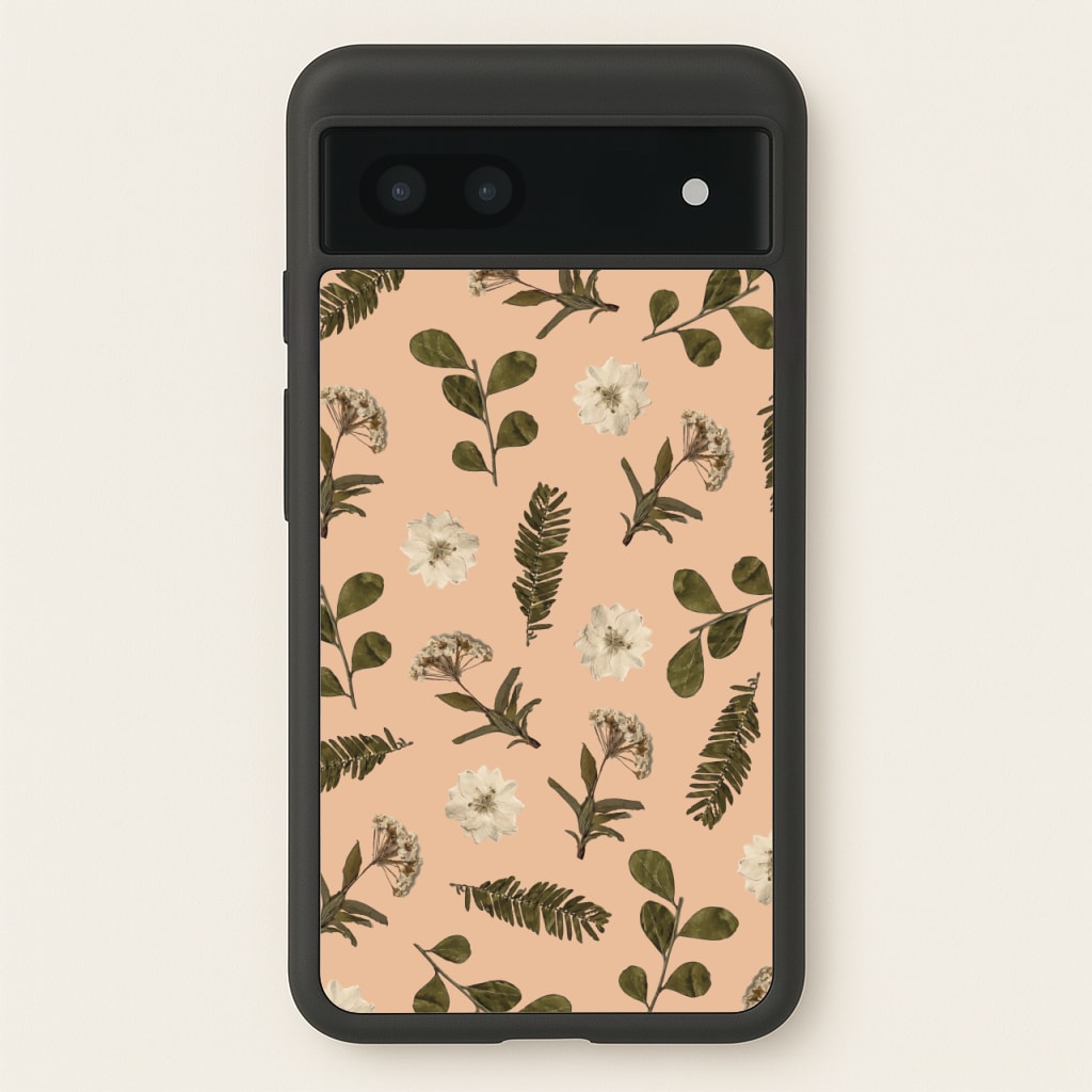 Leaves And Pressed Flowers Peach Pattern - Floral Phone Case for Google Pixel 7a