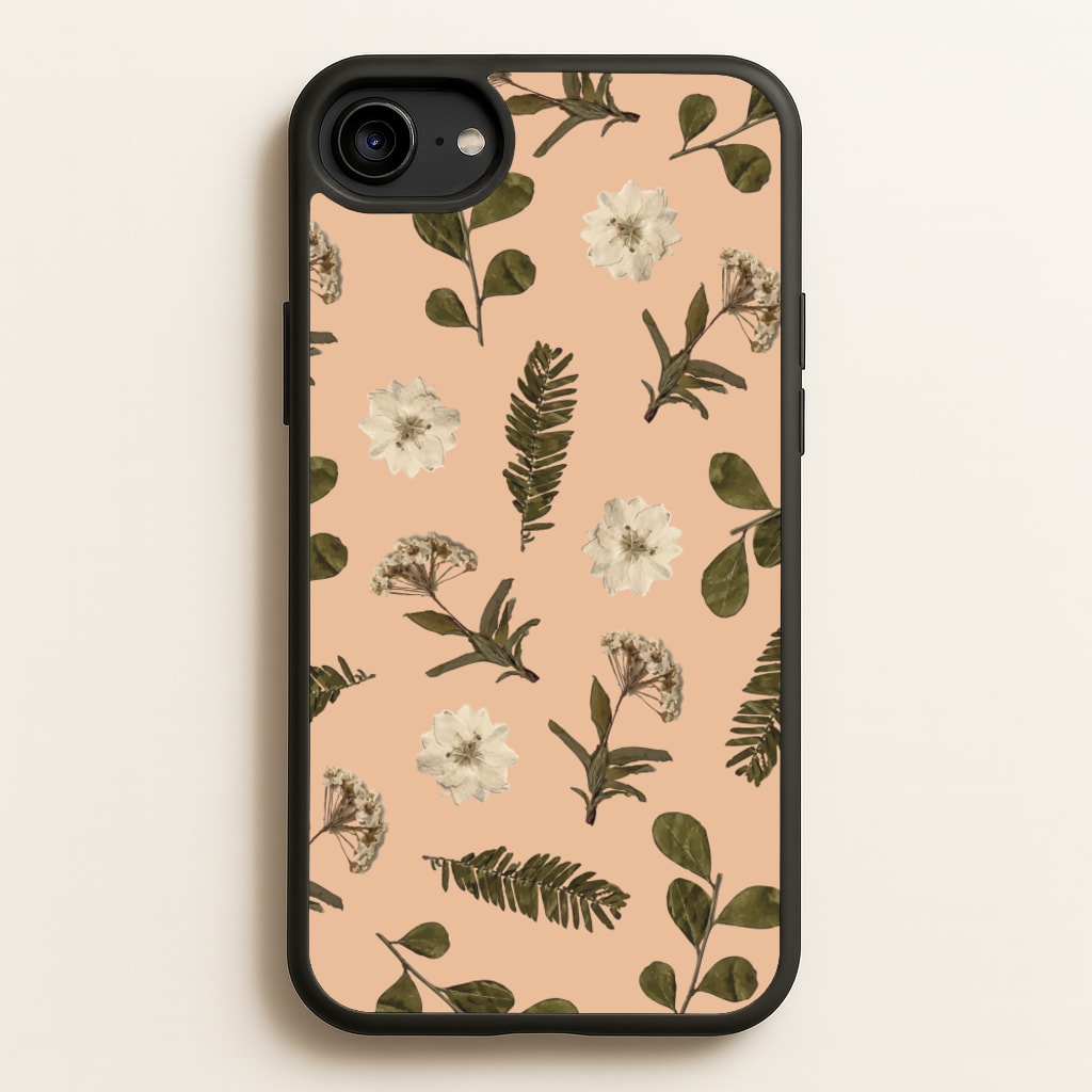 Leaves And Pressed Flowers Peach Pattern - Floral Phone Case for iPhone 6 / 7 / 8 / SE