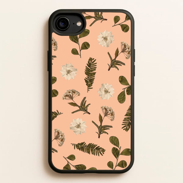 Leaves And Pressed Flowers Peach Pattern - Floral Phone Case for iPhone 6 / 7 / 8 / SE