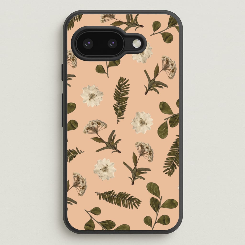 Leaves And Pressed Flowers Peach Pattern - Floral Phone Case for Google Pixel 9a