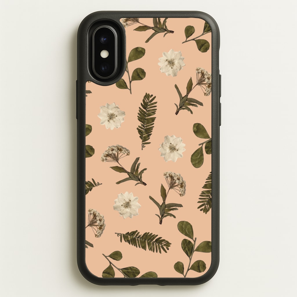 Leaves And Pressed Flowers Peach Pattern - Floral Phone Case for iPhone X / XS