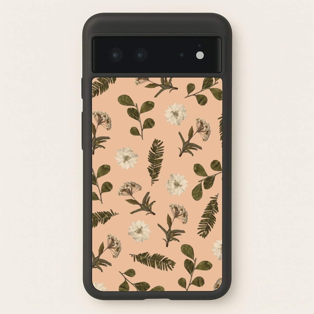 Leaves And Pressed Flowers Peach Pattern - Floral Phone Case for Google Pixel 6