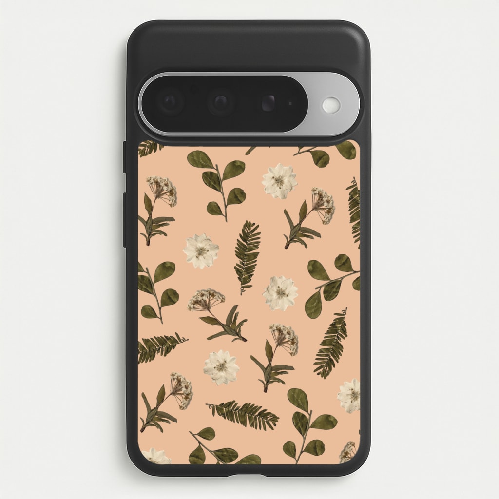 Leaves And Pressed Flowers Peach Pattern Phone Case for Google Pixel 10 Pro XL