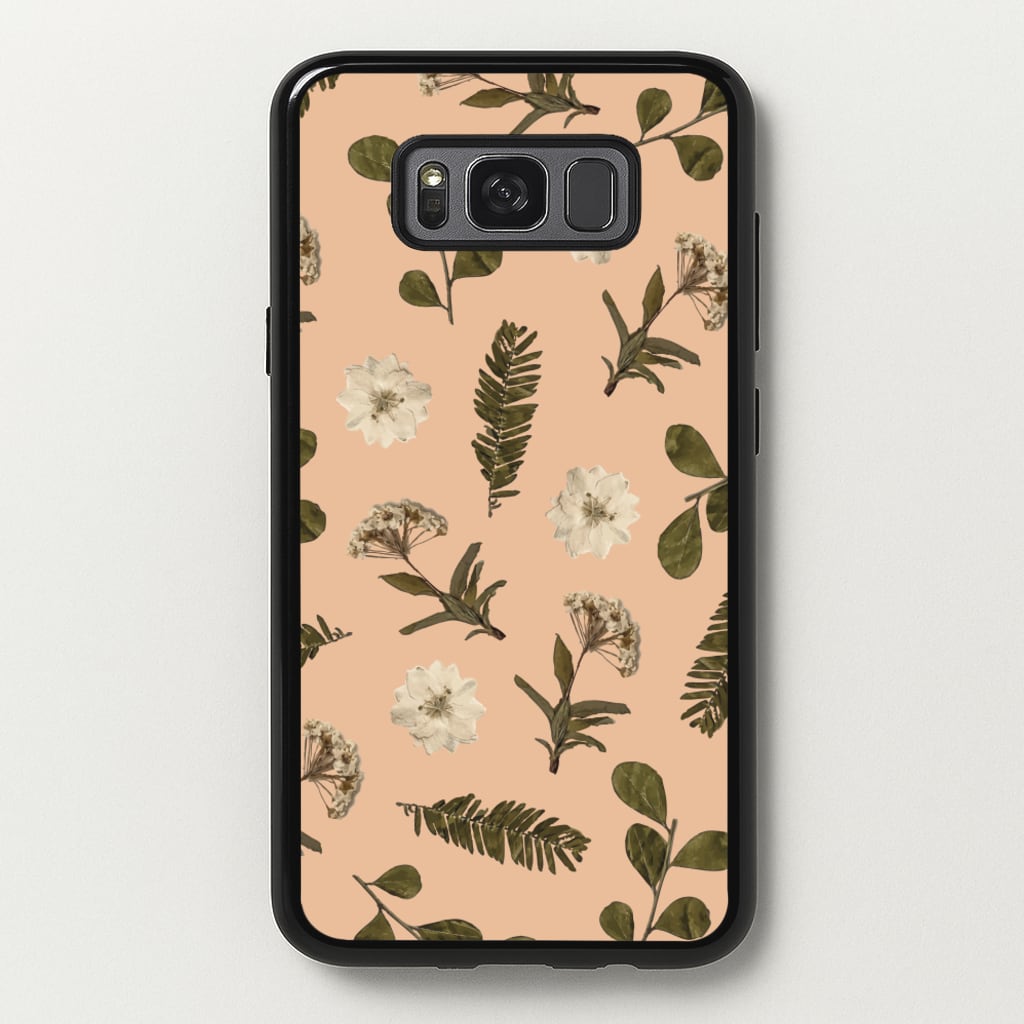 Leaves And Pressed Flowers Peach Pattern - Floral Phone Case for Galaxy S8