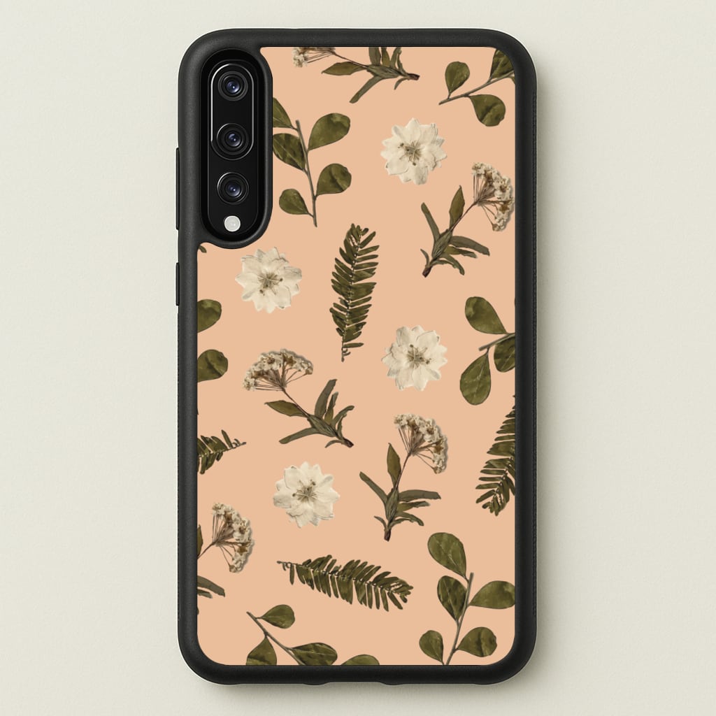 Leaves And Pressed Flowers Peach Pattern - Floral Phone Case for Huawei P20 Pro