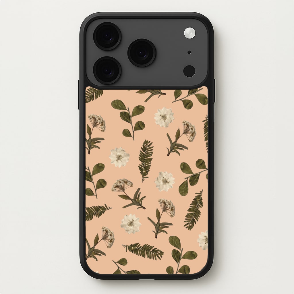 Leaves And Pressed Flowers Peach Pattern Phone Case for iPhone 17 Pro