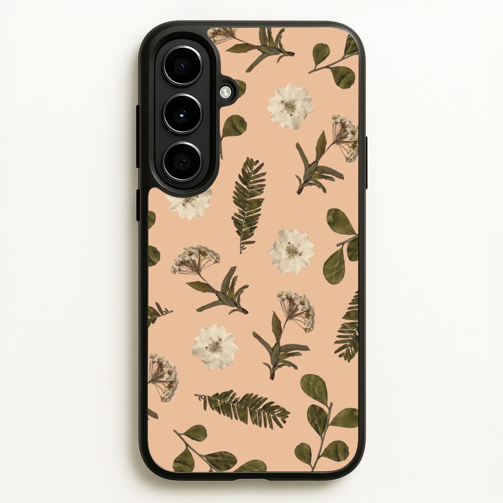Leaves And Pressed Flowers Peach Pattern - Floral Phone Case for Galaxy A56