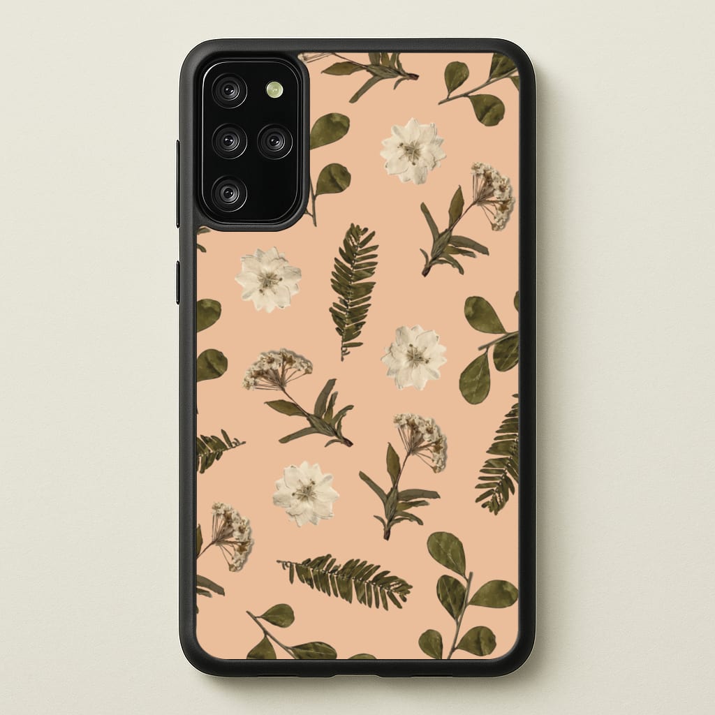 Leaves And Pressed Flowers Peach Pattern - Floral Phone Case for Galaxy S20 Plus