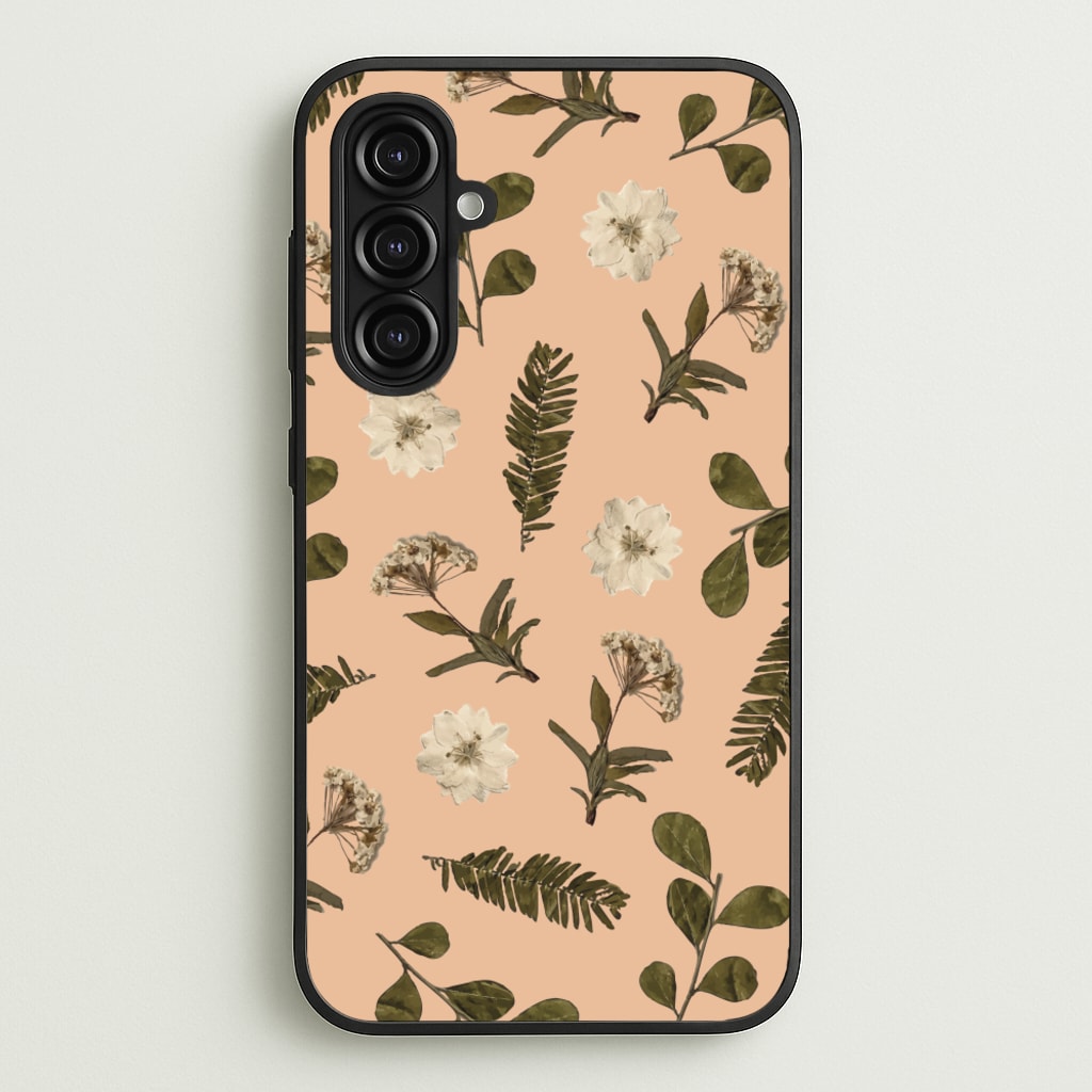 Leaves And Pressed Flowers Peach Pattern - Floral Phone Case for Galaxy A16