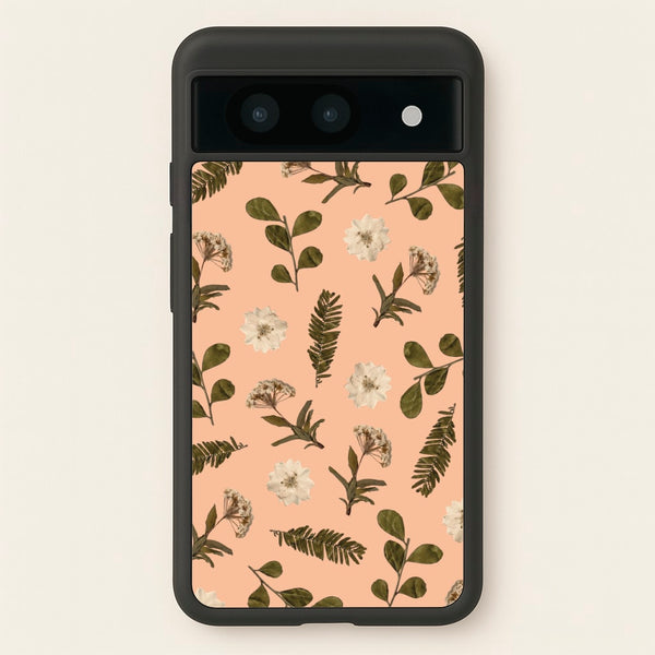 Leaves And Pressed Flowers Peach Pattern - Floral Phone Case for Google Pixel 8a