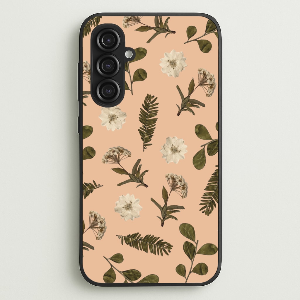Leaves And Pressed Flowers Peach Pattern - Floral Phone Case for Galaxy S23FE