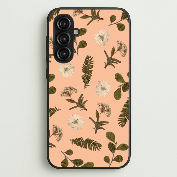 Leaves And Pressed Flowers Peach Pattern - Floral Phone Case for Galaxy S23FE