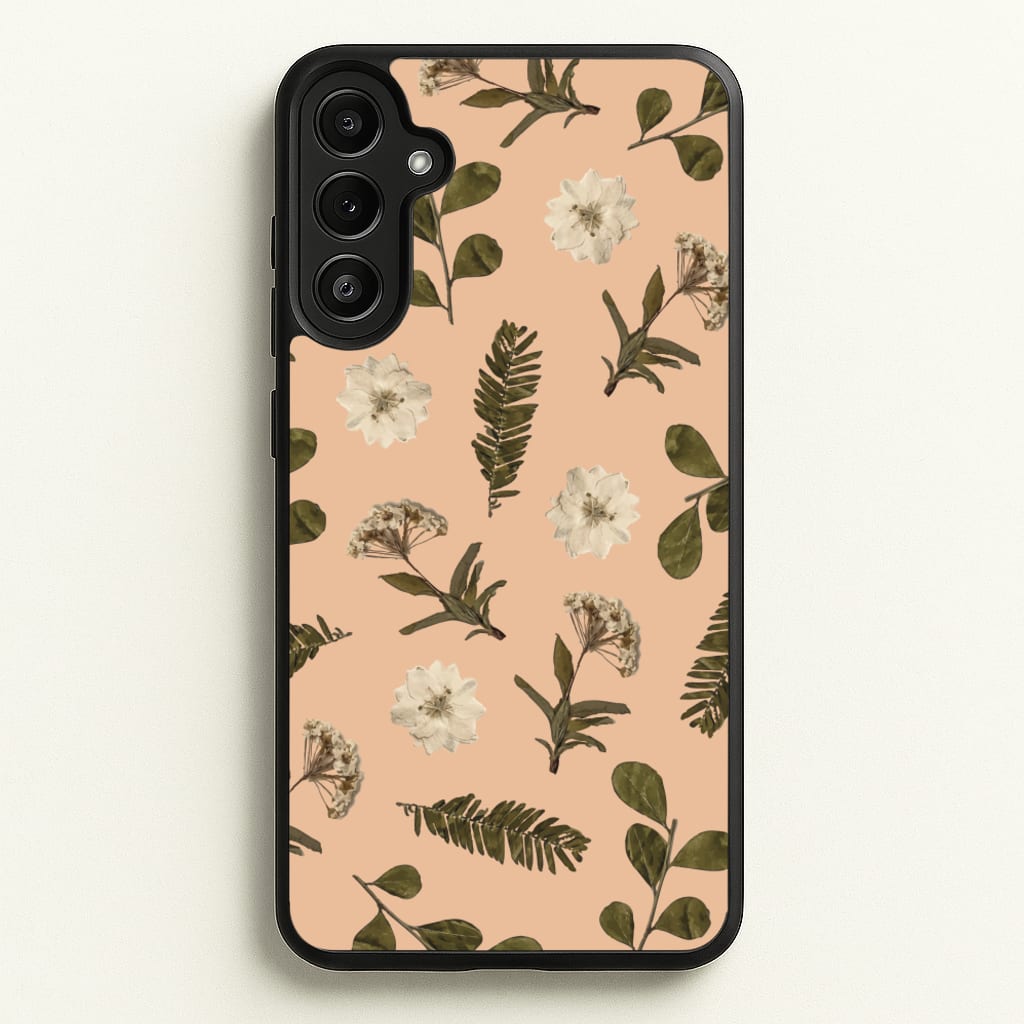 Leaves And Pressed Flowers Peach Pattern - Floral Phone Case for Galaxy A34