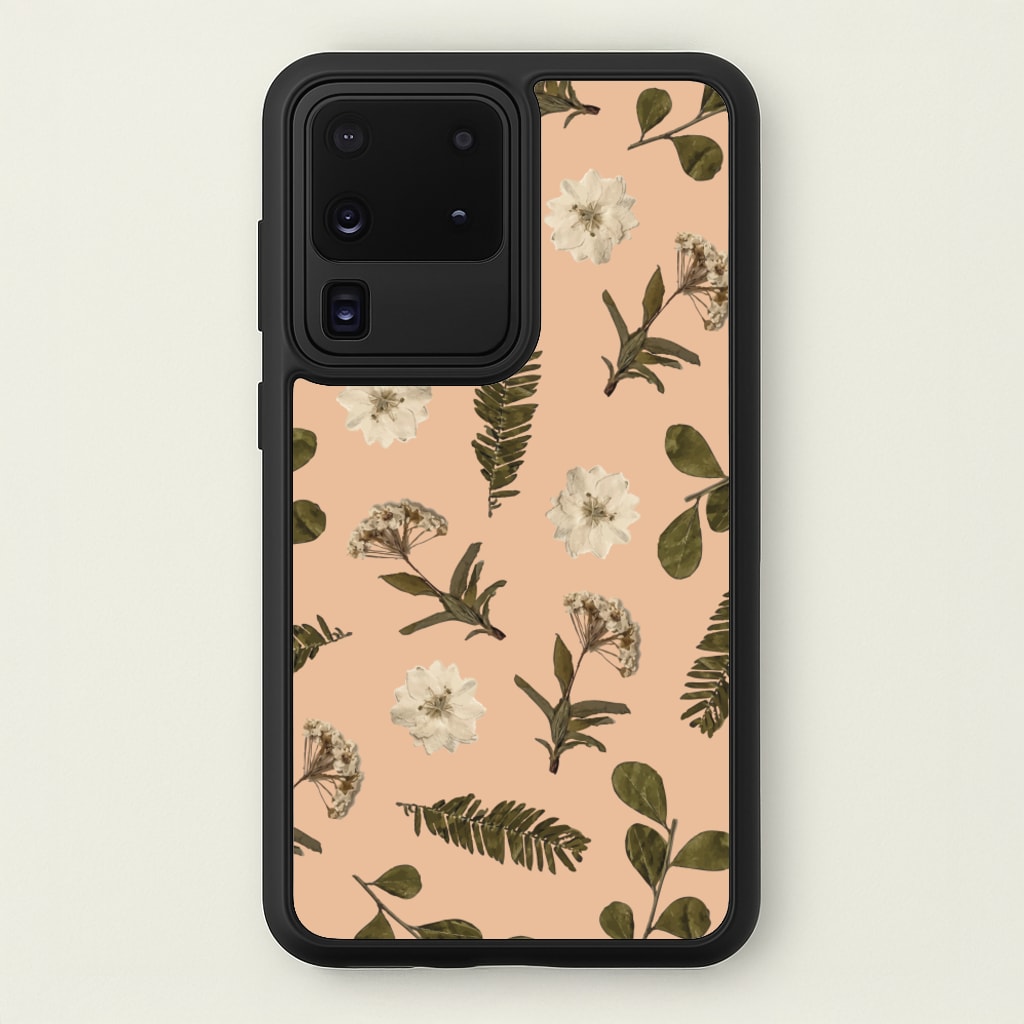 Leaves And Pressed Flowers Peach Pattern - Floral Phone Case for Galaxy S20 Ultra