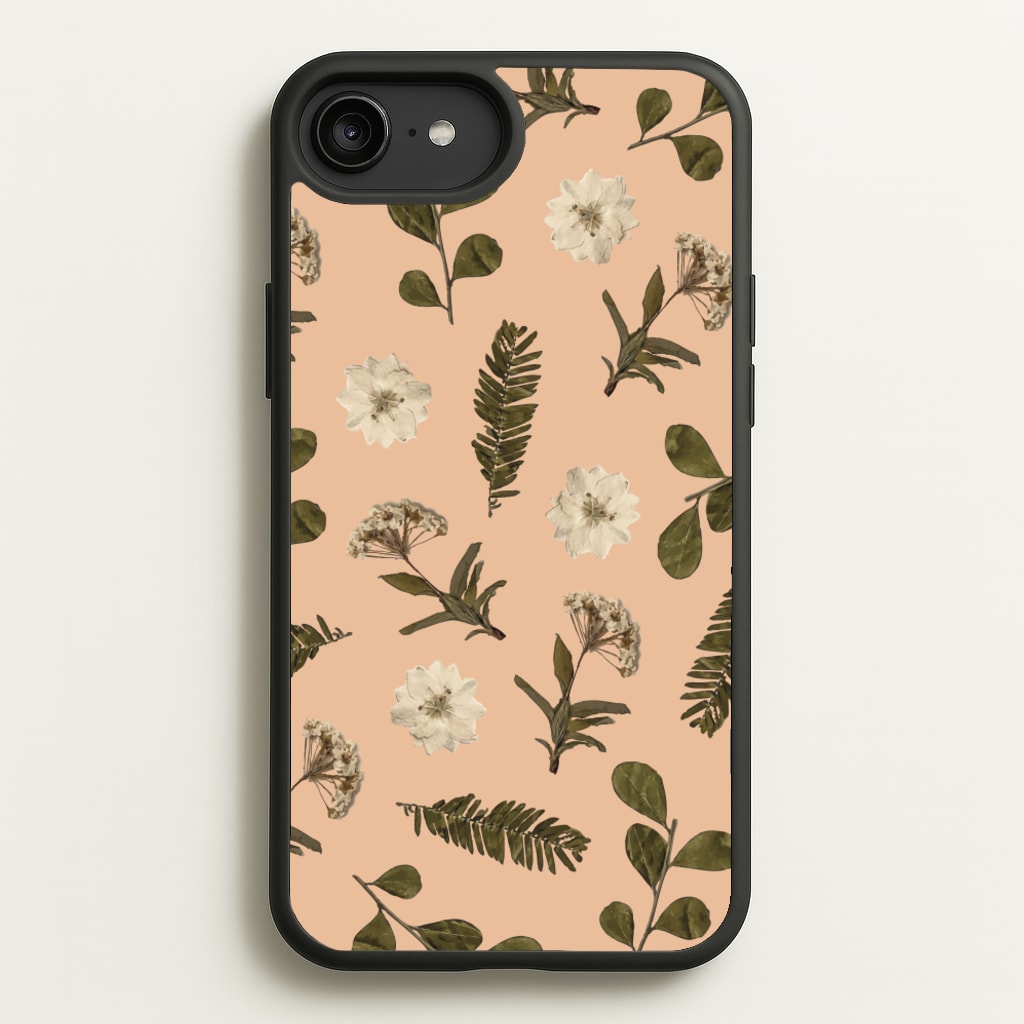 Leaves And Pressed Flowers Peach Pattern - Floral Phone Case for iPhone 6 Plus / 7 Plus / 8 Plus