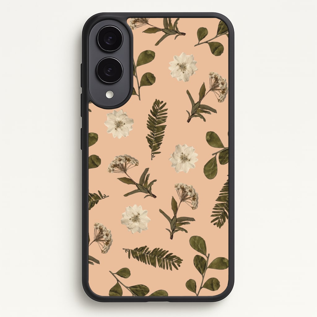 Leaves And Pressed Flowers Peach Pattern - Floral Phone Case for Galaxy S25 Edge