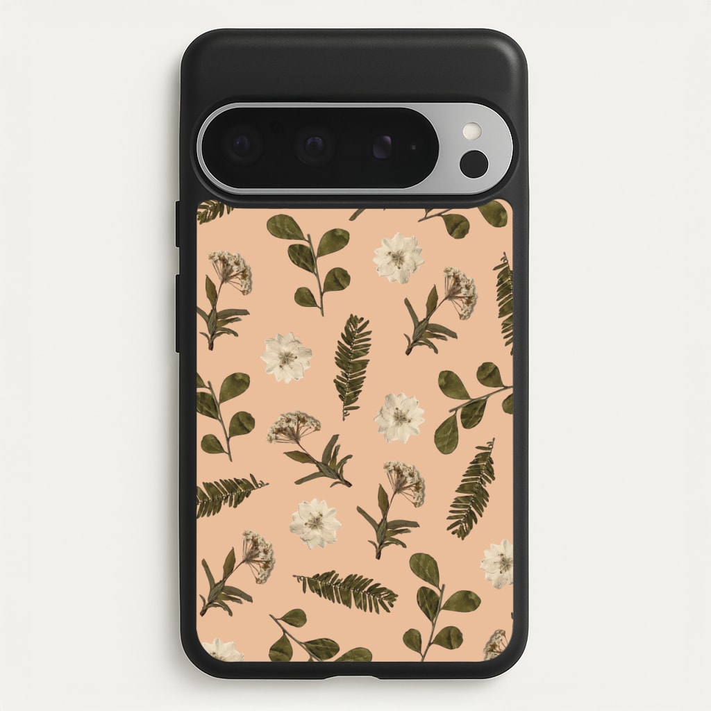 Leaves And Pressed Flowers Peach Pattern - Floral Phone Case for Google Pixel 9 Pro XL