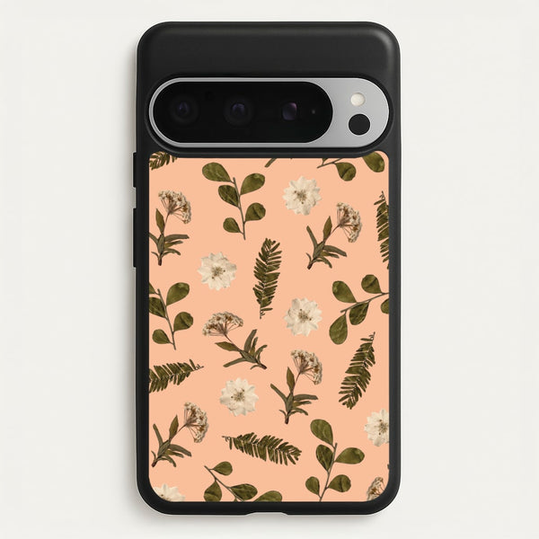 Leaves And Pressed Flowers Peach Pattern - Floral Phone Case for Google Pixel 9 Pro XL