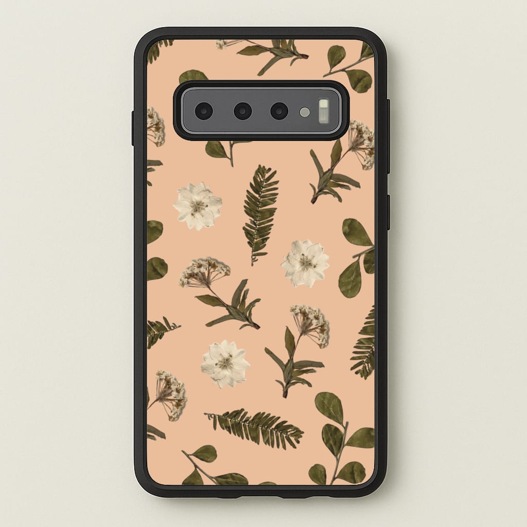 Leaves And Pressed Flowers Peach Pattern - Floral Phone Case for Galaxy S10 Plus