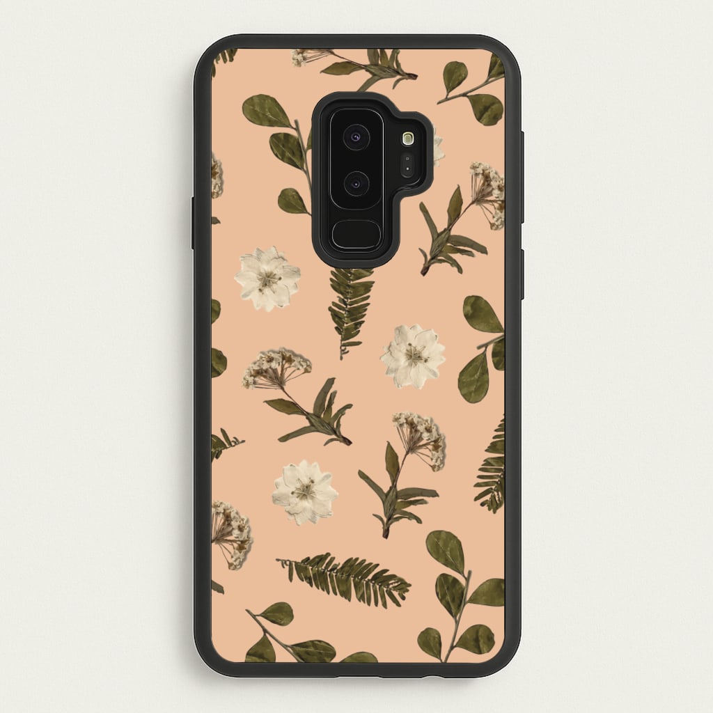Leaves And Pressed Flowers Peach Pattern - Floral Phone Case for Galaxy S9 Plus