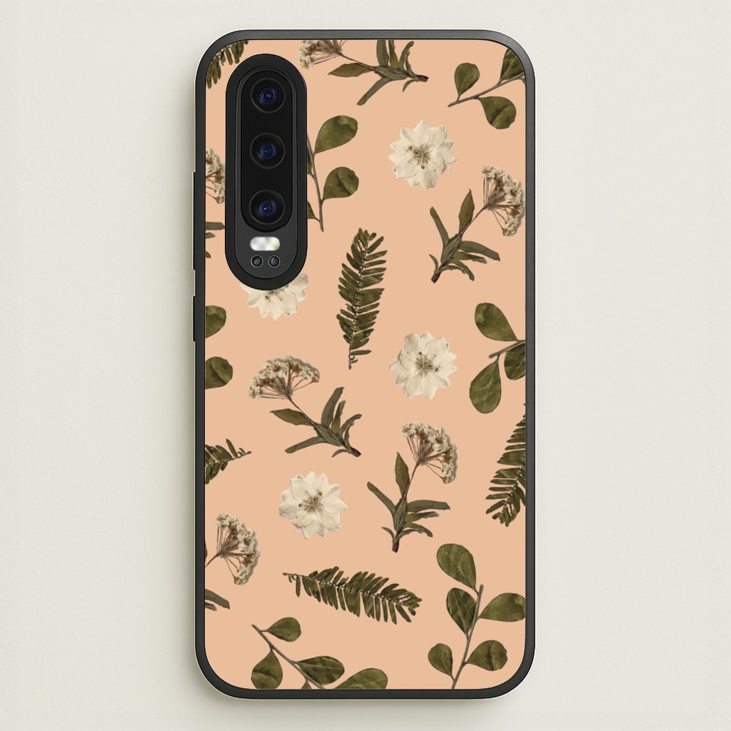 Leaves And Pressed Flowers Peach Pattern - Floral Phone Case for Huawei P30