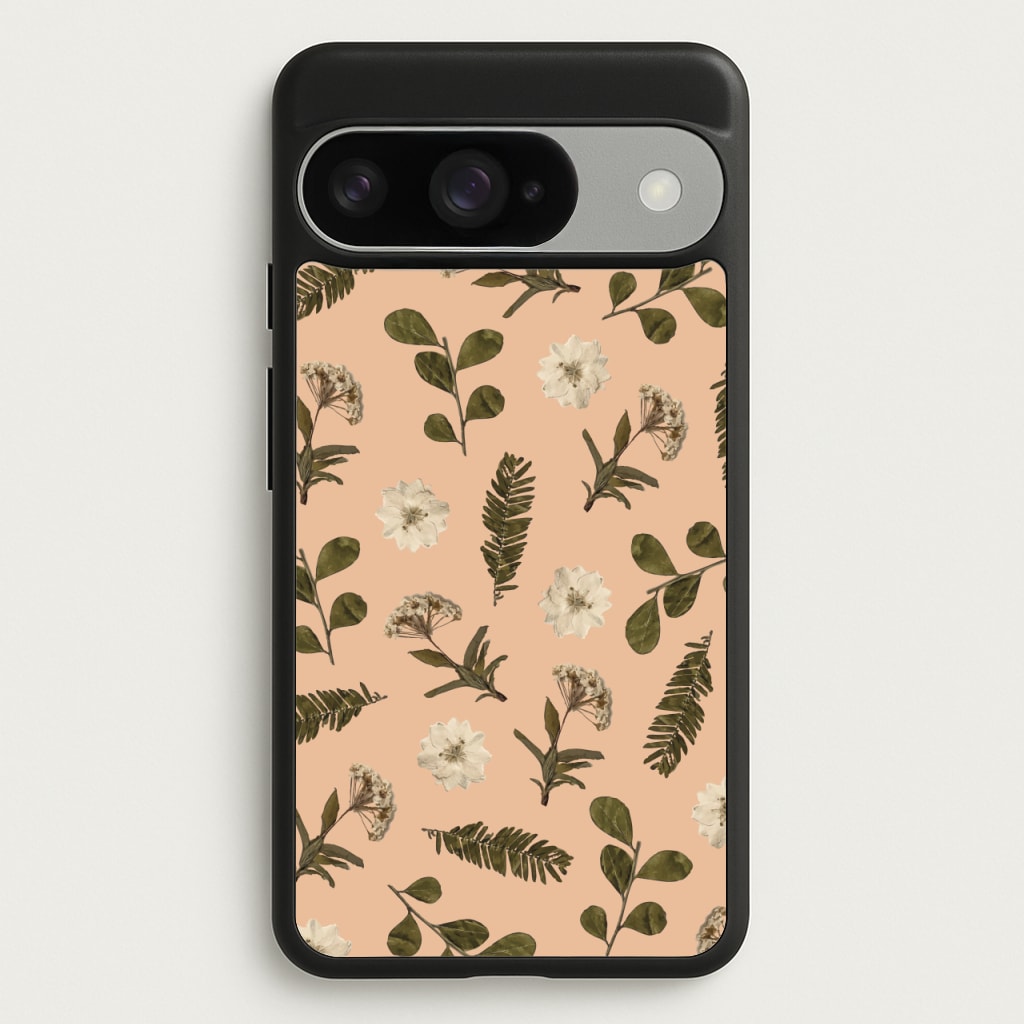 Leaves And Pressed Flowers Peach Pattern Phone Case for Google Pixel 10 / 10 Pro