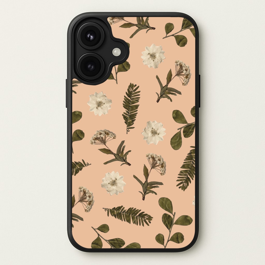 Leaves And Pressed Flowers Peach Pattern Phone Case for iPhone 17