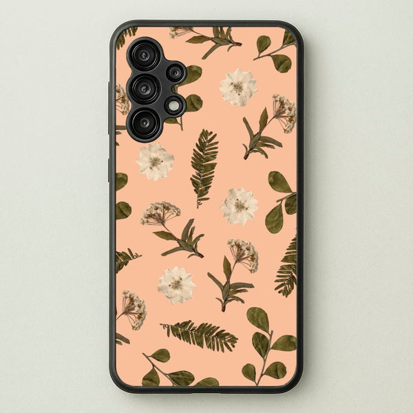 Leaves And Pressed Flowers Peach Pattern - Floral Phone Case for Galaxy A13