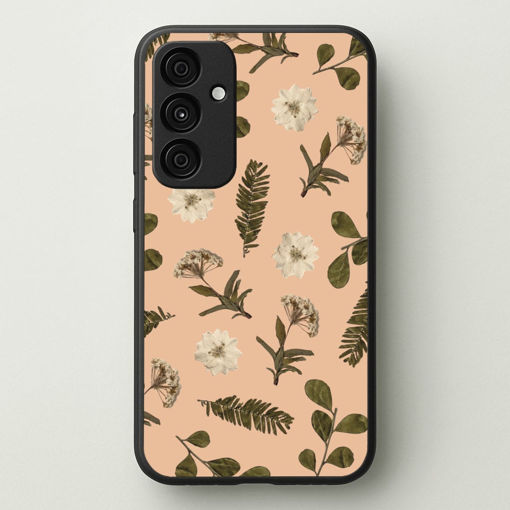 Leaves And Pressed Flowers Peach Pattern - Floral Phone Case for Galaxy A35
