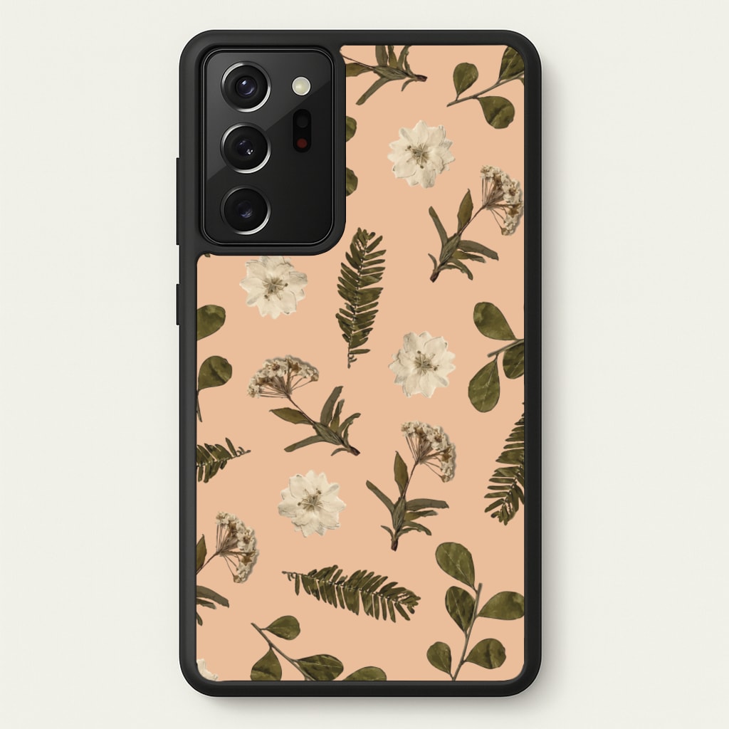 Leaves And Pressed Flowers Peach Pattern - Floral Phone Case for Galaxy Note 20 Ultra