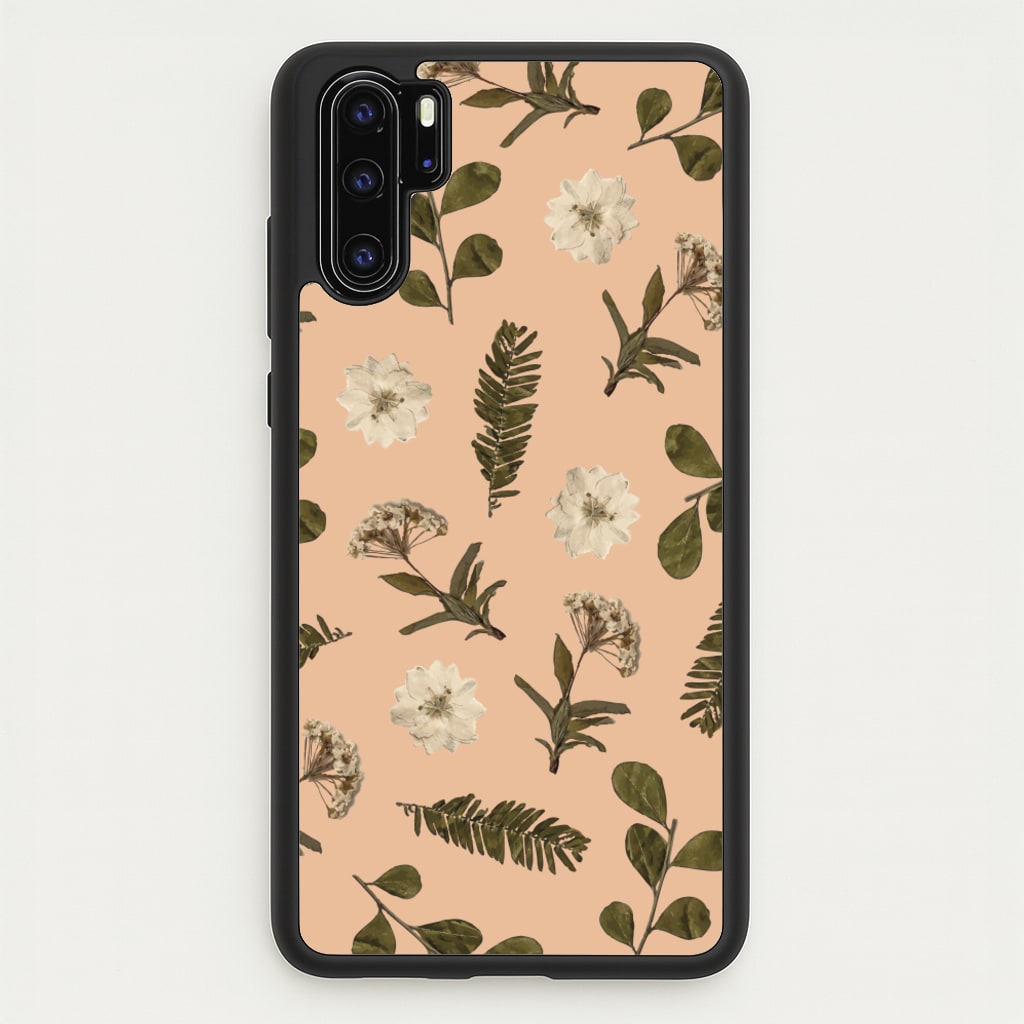 Leaves And Pressed Flowers Peach Pattern - Floral Phone Case for Huawei P30 Pro