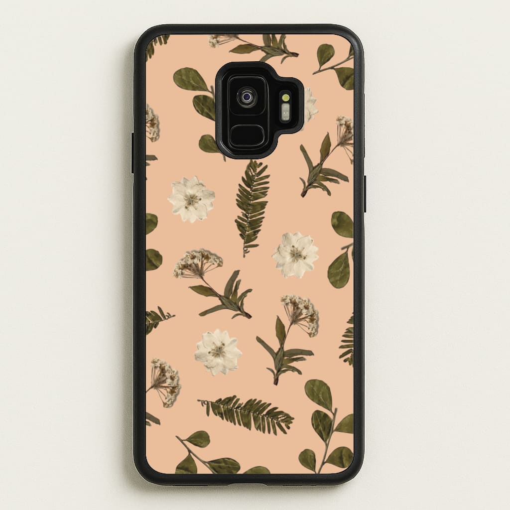 Leaves And Pressed Flowers Peach Pattern - Floral Phone Case for Galaxy S9